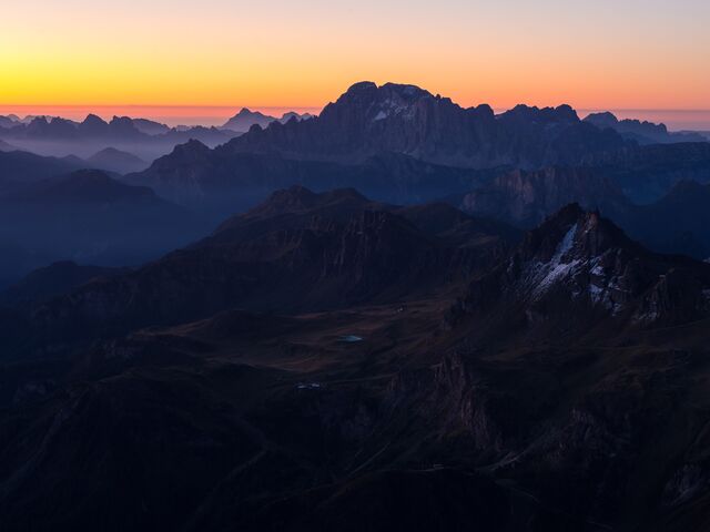 Morgenstimmung mit Blick gen Osten vom Piz Boè Südtirol, Italien